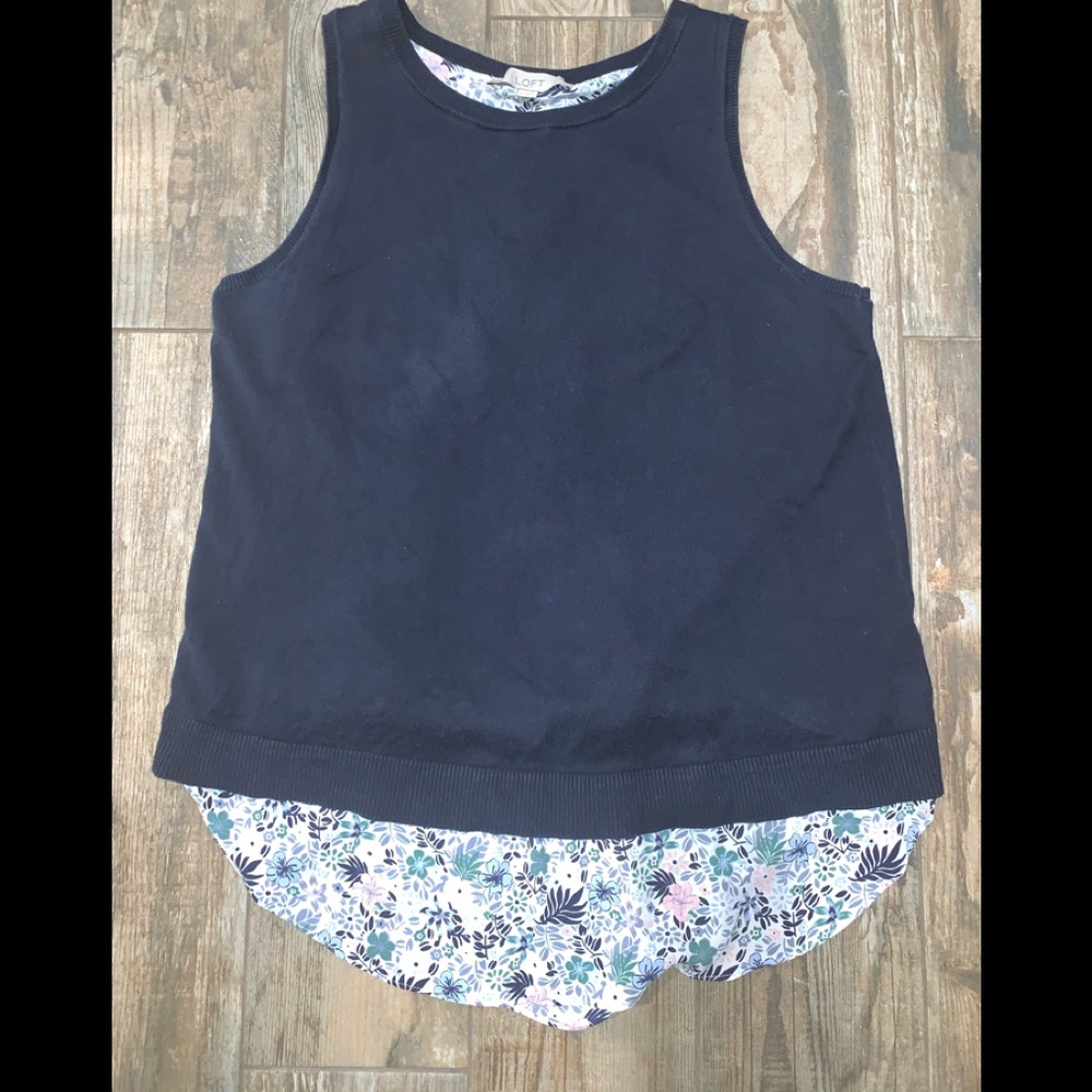 LOFT Mixed Media Sweater Tank M Floral
